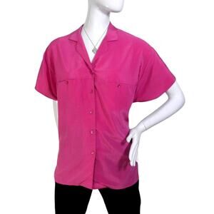Vintage Dabney 80's 90's Shirt Size Large Hot Pink Short Sleeve Button Down